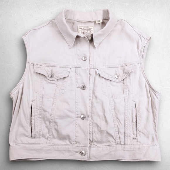 Levi's Jackets & Blazers - Levis Linen Blend Trucker Vest Women L Ivory Beige Stretch Sleeveless Soft Boho